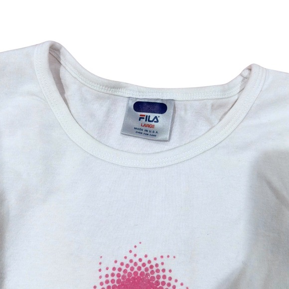 90s Fila White Pink Dot Velvet Logo Short Sleeve Baby Tee Shirt Size Large - Picture 3 of 3